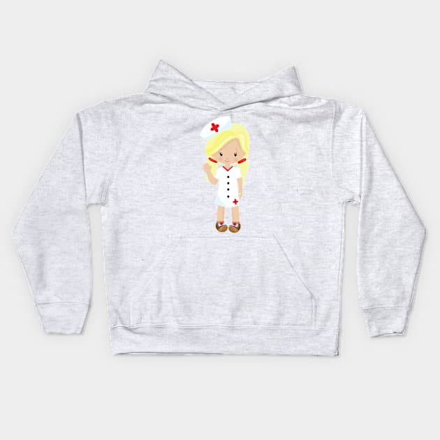 Nurse, Medicine, Doctor, Cute Girl, Blonde Hair Kids Hoodie by Jelena Dunčević